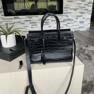 Saint Laurent Sac De Jour Crocodile Embossed Leather Baby Black